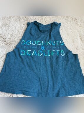 Doughnuts & Deadlifts Teal Graphic Crop Tank